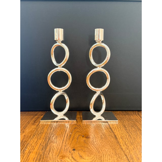 Pair Christofle Vertigo 3 Ring Candlesticks For Sale - Image 10 of 12