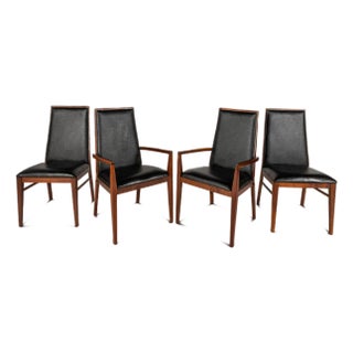 Set of Four (4) Restored Mid-Century Modern High-Back Dining Chairs in Walnut & Vinyl Attributed to Milo Baughman for Dillingham, Usa, C. 1960s For Sale