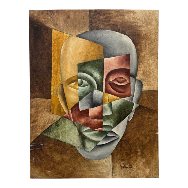 1960s Mid Century Modern George Kosanovic Painting Abstract Cubist Portrait PNW Art For Sale