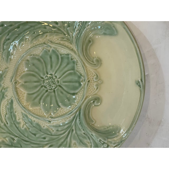 French Majolica Artichoke Playe in Green and Off-White, by Gien For Sale In West Palm - Image 6 of 9
