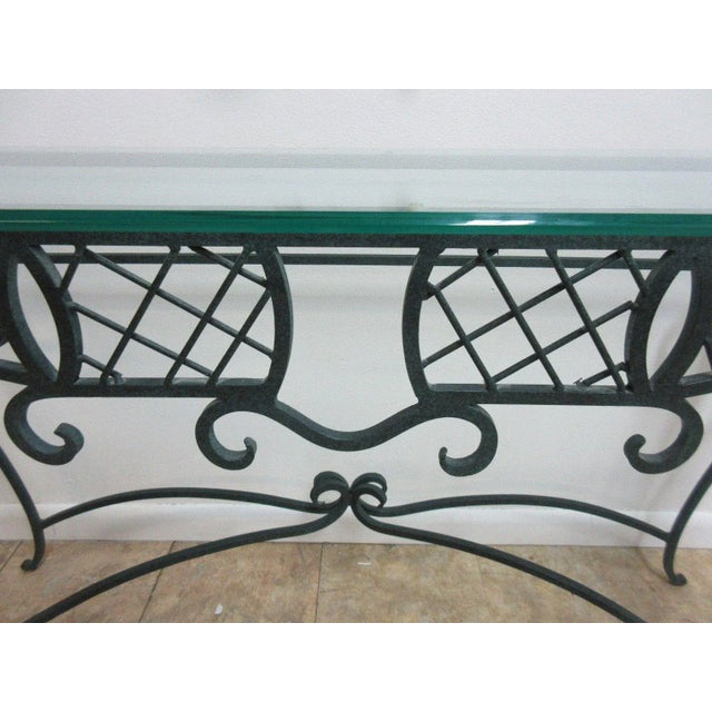 Charcoal Ethan Allen Wrought Iron Glass Top Mirror & Console Table For Sale - Image 8 of 10