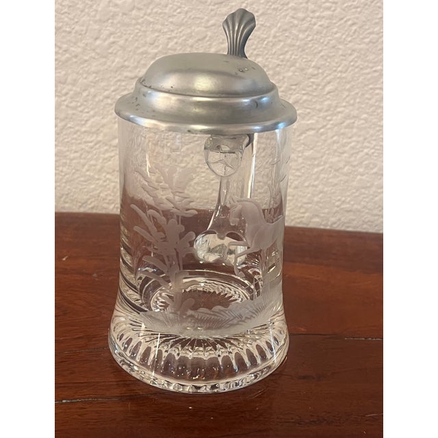 Rustic European Mid 20th Century Crystal and Pewter German Beer Stein W/ Etching of Horse For Sale - Image 3 of 5