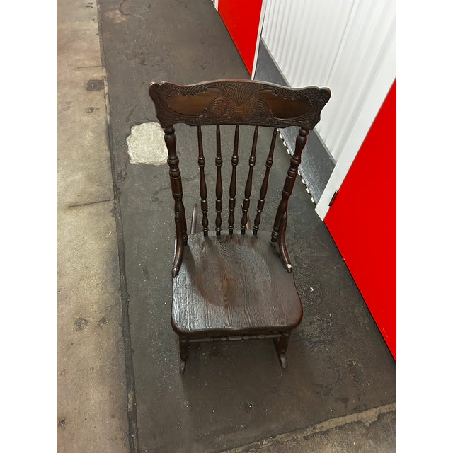1900 - 1909 Early 1900s Oak Spindle Back Rocking Chair For Sale - Image 5 of 8