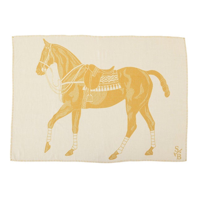 Polo Pony Alpaca Throw Blanket - Gold and Ecru For Sale