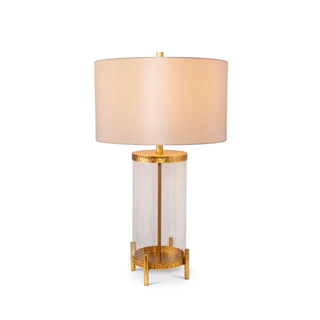 2020s Artemis Glass Cylinder and Hammered Metal Lamp with Gold Feet For Sale - Image 5 of 5
