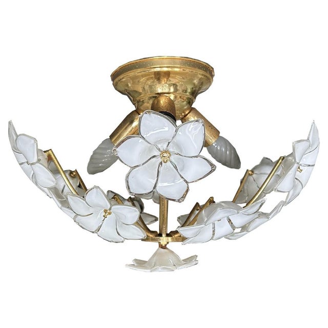 White Daisies Murano Ceiling Light, 1980s For Sale - Image 15 of 15