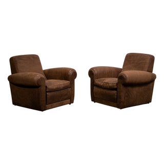 Mickey Chairs in Nabuk Camel Leather by Baxter, 1998, Set of 2 For Sale