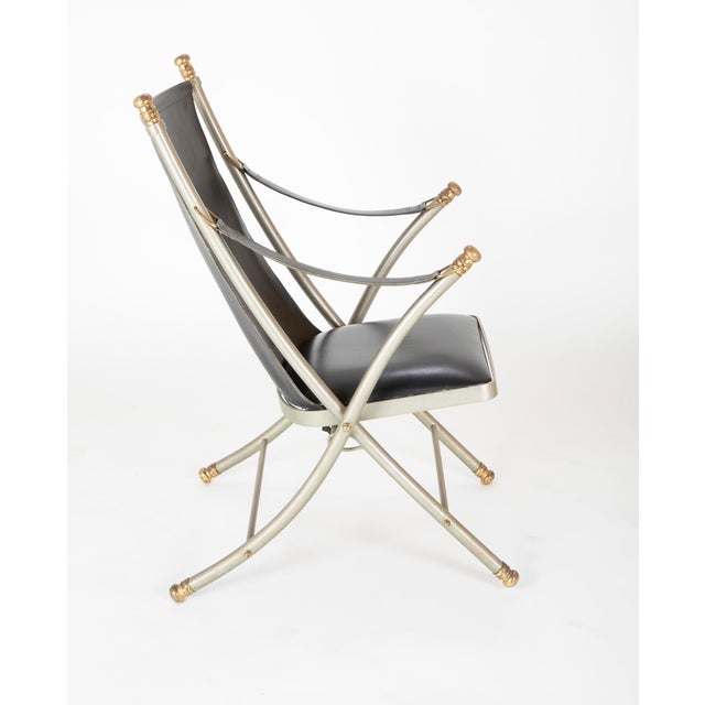 Metal Maison Jansen Brushed Steel and Brass Campaign Armchair For Sale - Image 7 of 12