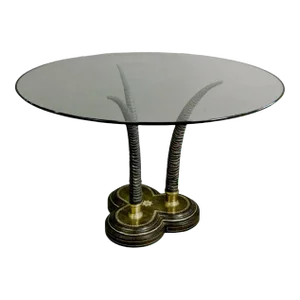 Regency Style Maitland-Smith Bronze & Leather Faux Horn Center / Side Table