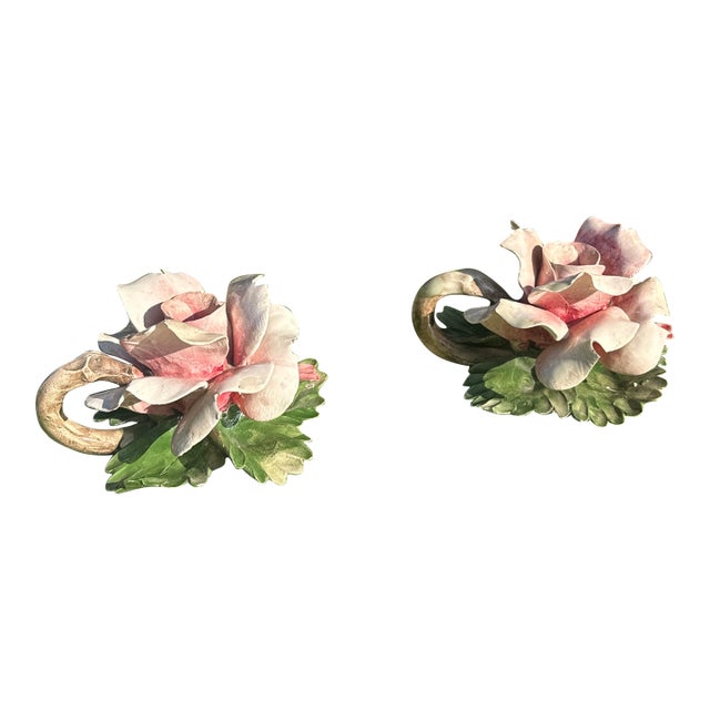 Pair of 1970s Ceramic Floral Candlestick Holders For Sale