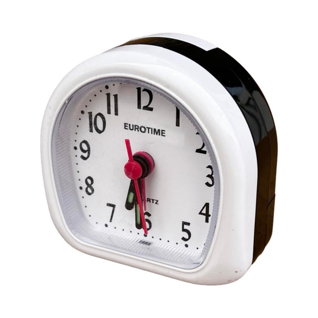 Small Black and White Electric Alarm Clock Eurotime Germany 1980s For Sale - Image 4 of 9