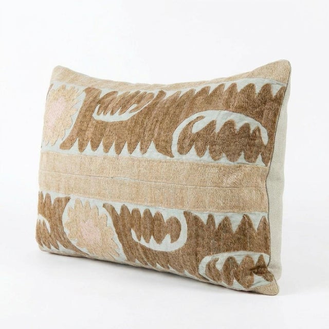Mid-Century Modern Embroidered Suzani Lumbar Pillow Cover 16'' X 22'' For Sale - Image 3 of 5