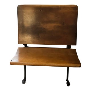 Antique Silent Giant Industrial Child School Desks, Folding Chair Cast Iron & Wood For Sale