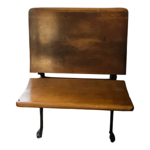 Antique Silent Giant Industrial Child School Desks, Folding Chair Cast Iron & Wood