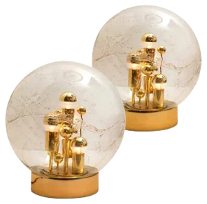 Large Hand Blown Bubble Glass Table Lamps, 1970s, Set of 2