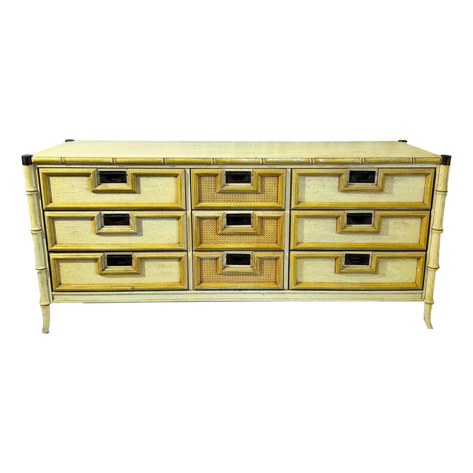 stanley furniture dresser vintage Faux Bamboo Nine Drawer – Hibiscus House This dresser features tapered legs and dovetailed drawers.Carved wood handles Stanley Furniture Pine Dresser With