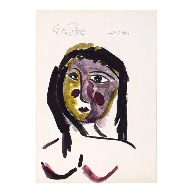 Portrait of a Woman With Rosy Cheeks After Picasso in Acrylic on Paper by Ricardo De Silva For Sale