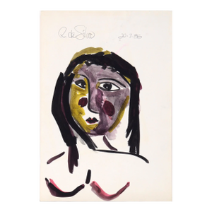 Portrait of a Woman With Rosy Cheeks After Picasso in Acrylic on Paper by Ricardo De Silva
