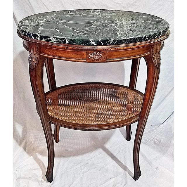 French 19c French Marble Top Caned Side Table For Sale - Image 3 of 10