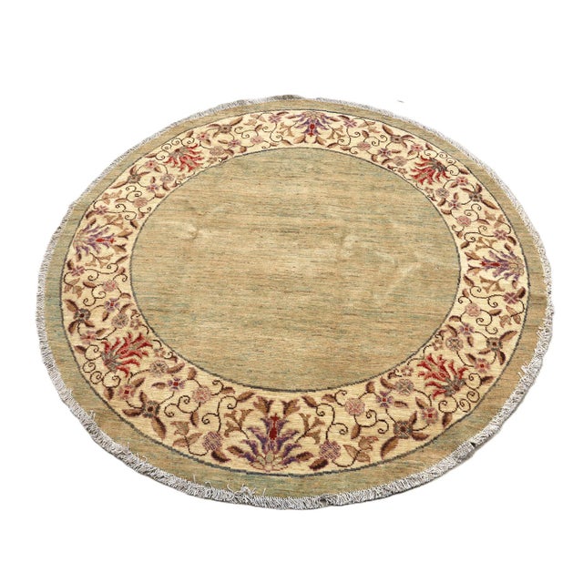 Ariana 5' Square Traditional Afghan Hand-Knotted Rug in Organic Bluish-Green For Sale - Image 4 of 7