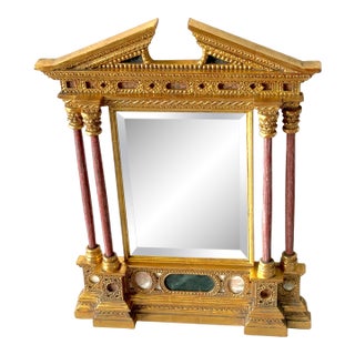 Italian Neoclassical Giltwood Inlaid & Carved Specimen Marble Mirror, 20th C. For Sale