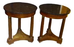 Antique French Empire Walnut and Marble Side or Gueridon Tables - A Pair