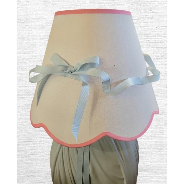 1970s Vintage Custom Painted Styled John Dickinson Draped Plaster Pale Blue Table Lamp W/ Custom Ribbon Shade For Sale - Image 5 of 10