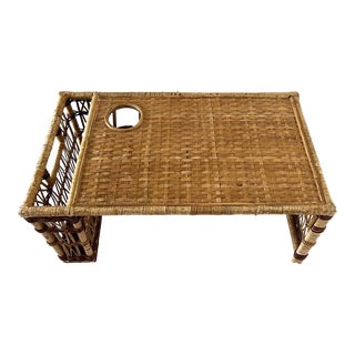 Vintage Wicker Woven Rattan Breakfast Tray For Sale