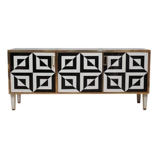 Italian Sideboard in Black and White Optical Glass from Justfurnituress SRL For Sale