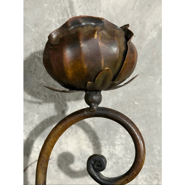 Vintage Italian Style Pair Rose Design Metal Wall Candleholders For Sale - Image 4 of 8