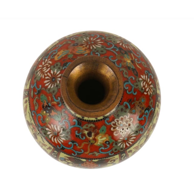 Japanese Cloisonne Enamel Phoenix Butterfly Floral Vase Meiji Period For Sale - Image 4 of 5