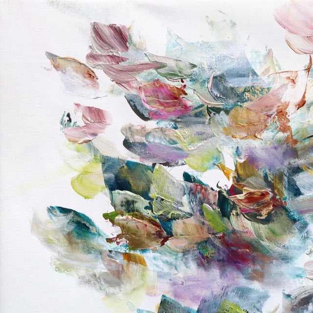 Breath of Flowers - Original Large Textured Abstract Floral Acrylic Painting For Sale In Los Angeles - Image 6 of 9