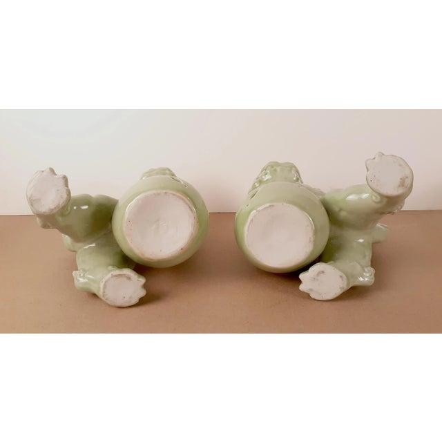 Mid Century Pair of Chinese Celadon Fu Dogs For Sale In Portland, OR - Image 6 of 8