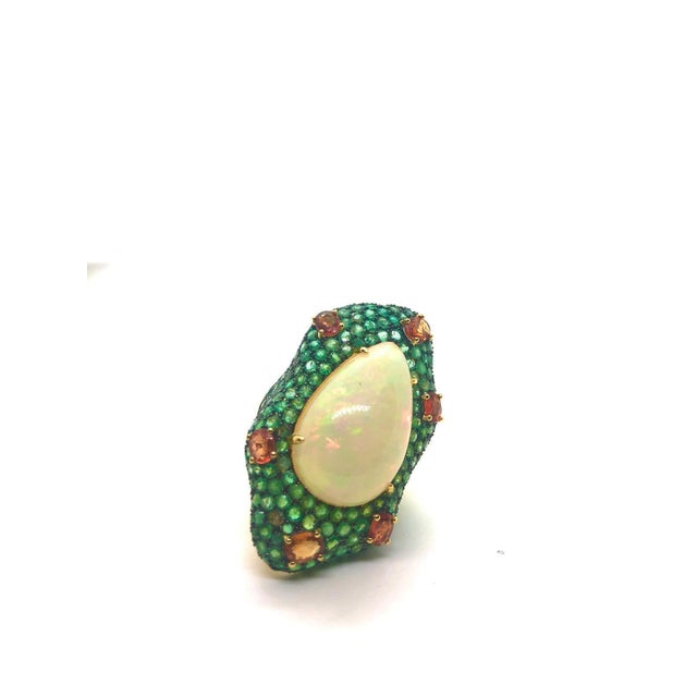 Bochic “Capri” Vintage Emerald, Opal & Orange Sapphire Cocktail Ring — 18K Gold & Silver Signed Masterpiece • Exceptional...