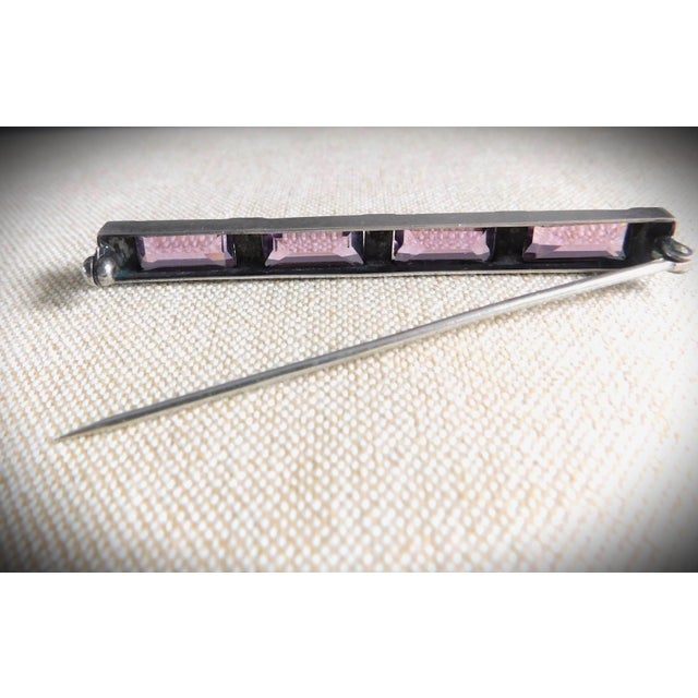Antique Amethyst Crystal and Sterling Silver Art Deco Bar Pin For Sale - Image 9 of 10