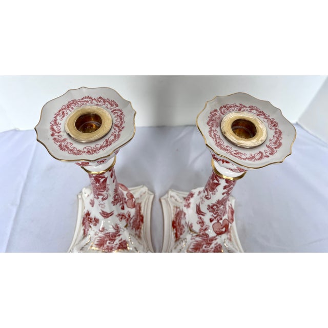 1981 Royal Crown Derby "Red Aves" Fine Bone China Candlesticks - A Pair For Sale - Image 18 of 18
