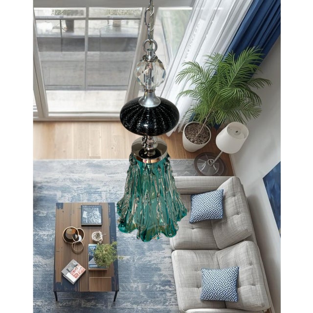 Aqua Art Glass Aqua Black Pendant Light For Sale - Image 8 of 18