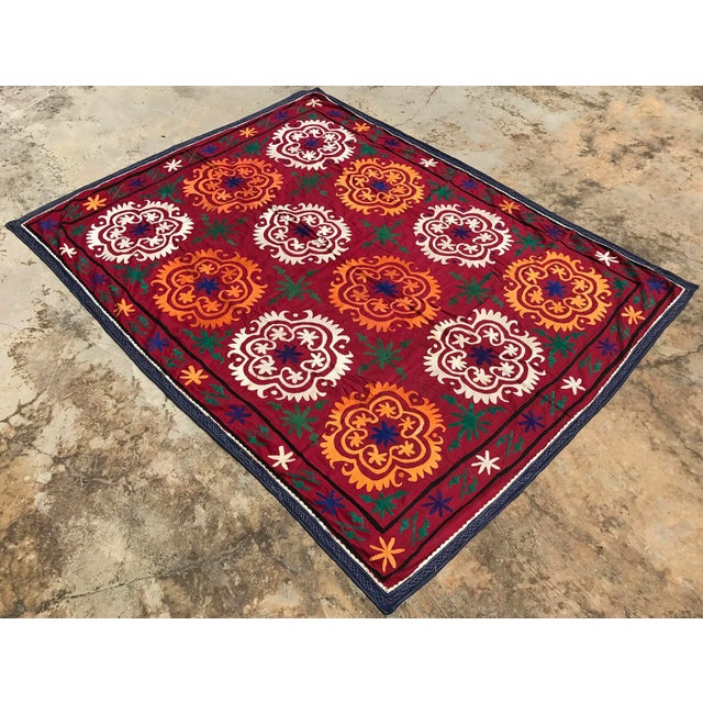 COLORFUL SUZANI FABRIC - Handmade Bedspread - Vintage Table Cover - Wall Hanging. * size is 6.3 FEET x 4.9 FEET ( 193 CM x...