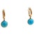 Blue Turquoise Round Cabochon Yellow Gold Huggie Drop Statement Dainty Earrings, A Pair For Sale In Washington DC - Image 6 of 10