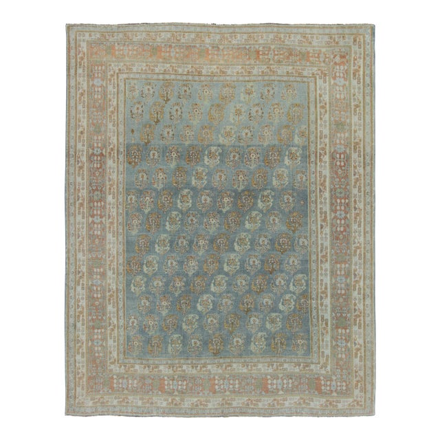 Antique Qashqai Persian Rug With Blue, Rust and Ivory Tones - Rug & Kilim For Sale