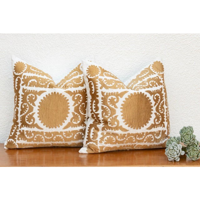 Gold Golden Suzani Pillow Covers, Pair For Sale - Image 8 of 8