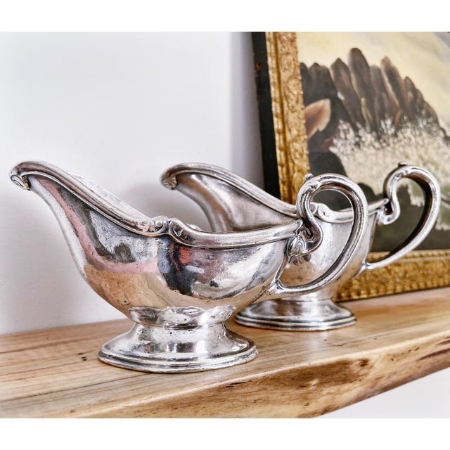 Reed & Barton Pair of Antique 1920s Silver Plated St Francis Hotel Sauce Boats For Sale - Image 4 of 10