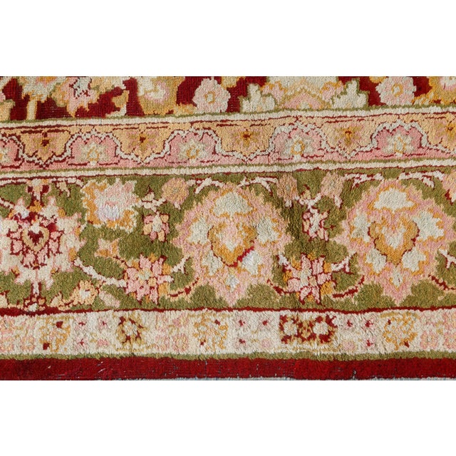 Authentic 19th Century Indian Amritsar Botanic Design Hand Knotted Wool Rug For Sale - Image 4 of 7