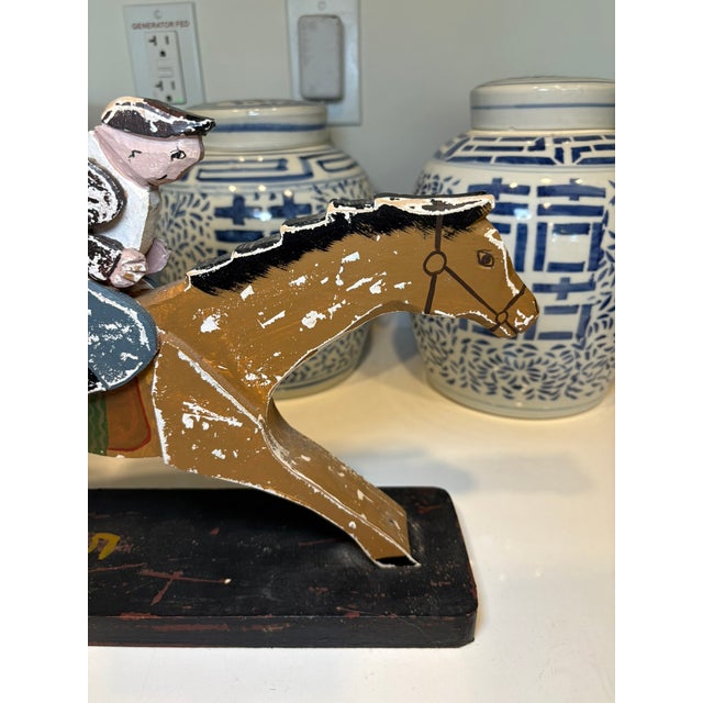 Mid 20th Century Vintage Handmade Folk Art Jockey Horse Racing Wood Sculpture For Sale - Image 5 of 13