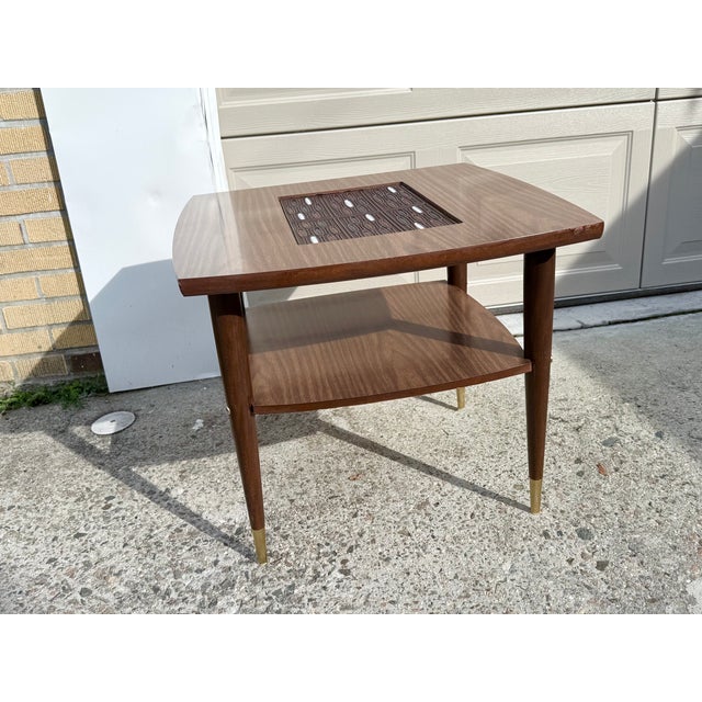 Wood Vintage Tiled Walnut Laminate Two-Tiered End Table For Sale - Image 7 of 8
