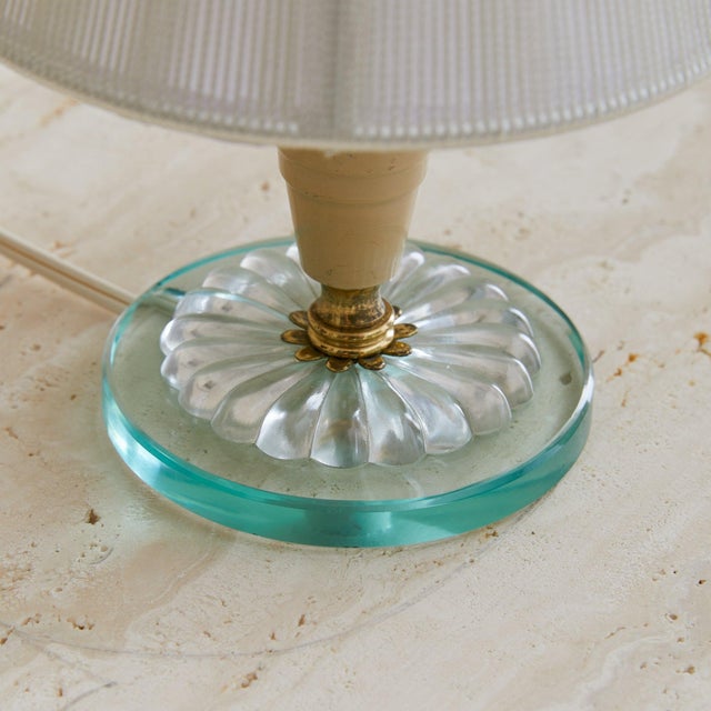Mid 20th Century Italian Ivory Lacquered Metal + Glass Table Lamp with String Shade, 1950s For Sale - Image 5 of 7