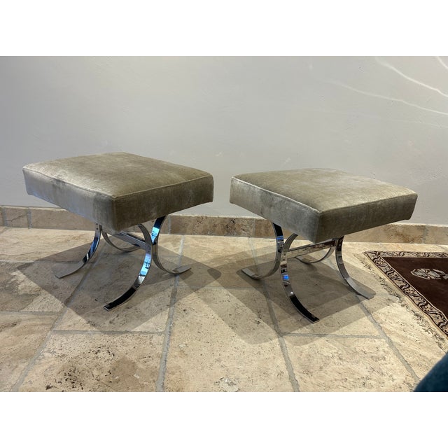 1970s 1970s Pair of Accent Stools, Ottomans in Chromed Steel & Velvet For Sale - Image 5 of 14