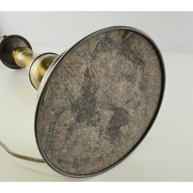 Vintage Hollywood Regency Antique Brass Candlestick Table Lamp With Black Shade For Sale - Image 13 of 13