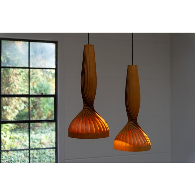 Wood Pine Pendant Lamps by Hans-Agne Jakobsson Ellysett Sweden, 1960s, Set of 2 For Sale - Image 7 of 18