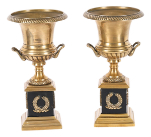 Antique Italian Grand Tour Borghese Bronze Campana Urns, 1800s, Set of 2